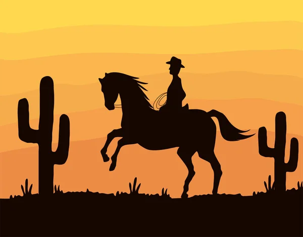 Wüste mit Cowboy — Stockvektor