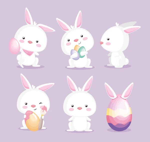 Six lapins de Pâques heureux — Image vectorielle