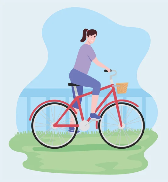 Ciclista mujer en el paisaje — Vector de stock