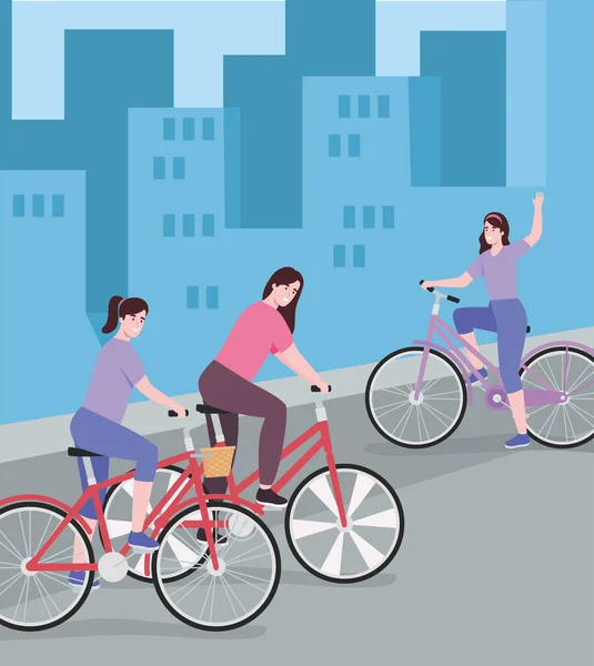 도시에서 자전거를 타는 사람들 — 스톡 벡터