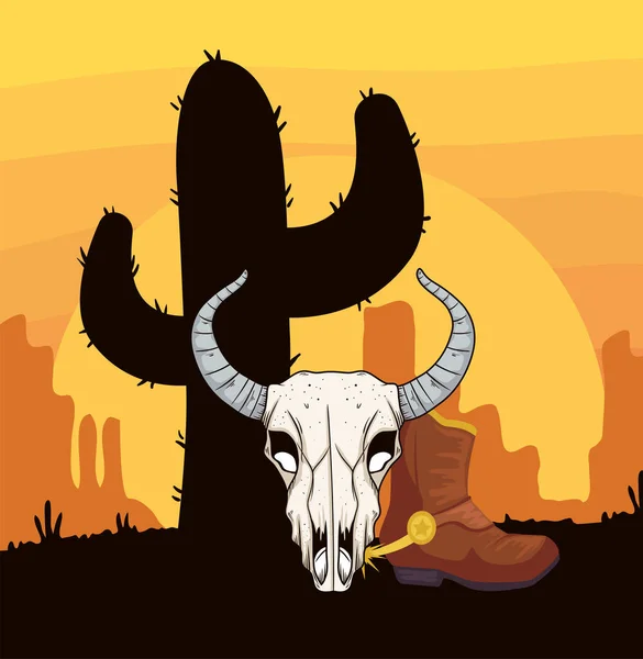Cráneo de vaca en el desierto — Vector de stock