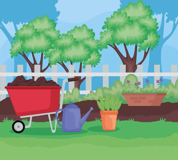 Brouette et outils de jardinage — Image vectorielle