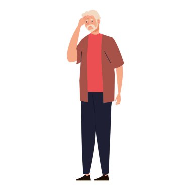 Alzheimer hastası yaşlı adam ayakta duruyor.