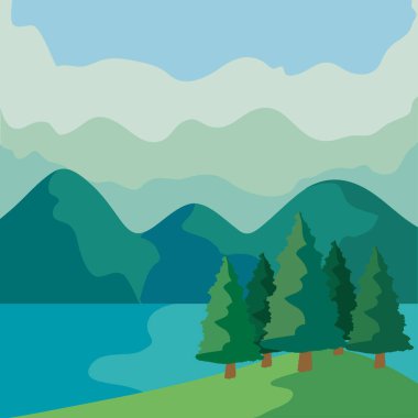 Göl ve çam manzarası