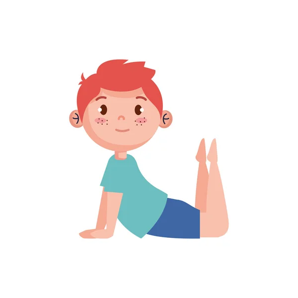 Rödhårig pojke i yogaposition — Stock vektor