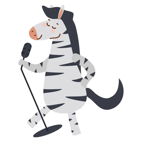 Zebra cantando com microfone — Vetor de Stock