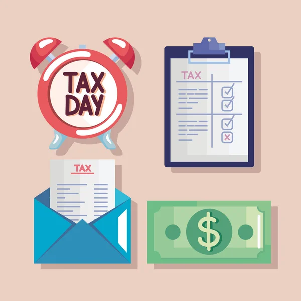 Quattro icone del giorno delle tasse — Vettoriale Stock