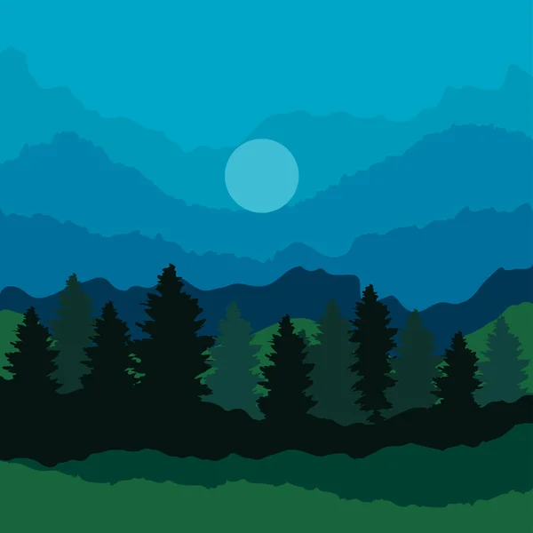 Pines and moon night landscape — Stock Vector