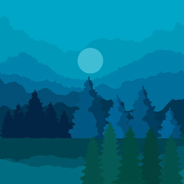 Paisaje forestal por la noche — Vector de stock