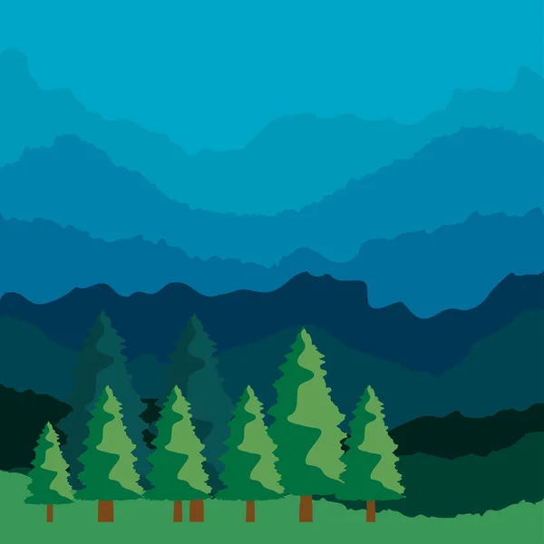 Pinos árboles noche paisaje — Vector de stock