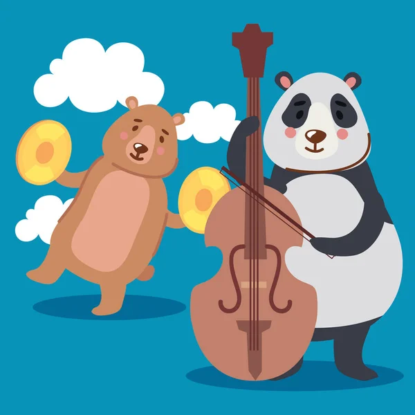 Panda ve ayı müzisyenler — Stok Vektör