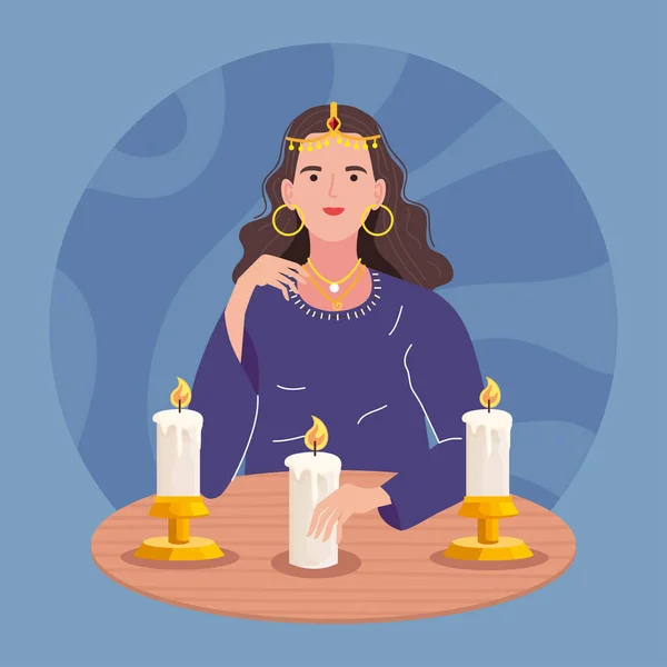 Donna chiromante con candele — Vettoriale Stock