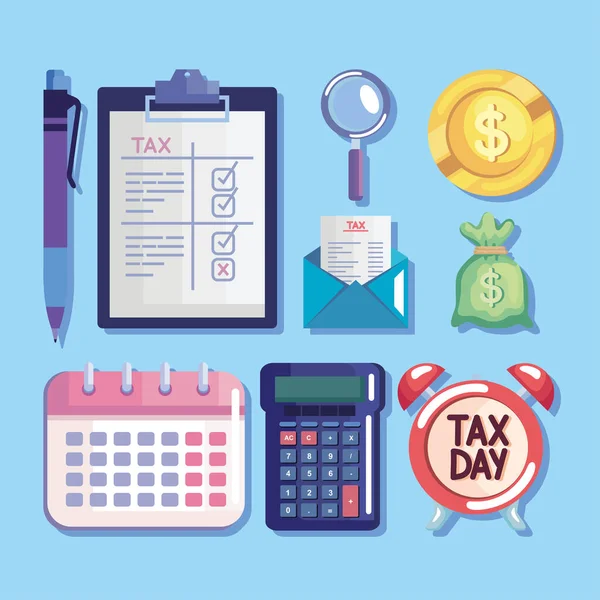 Tax day nine icons — Stock Vector