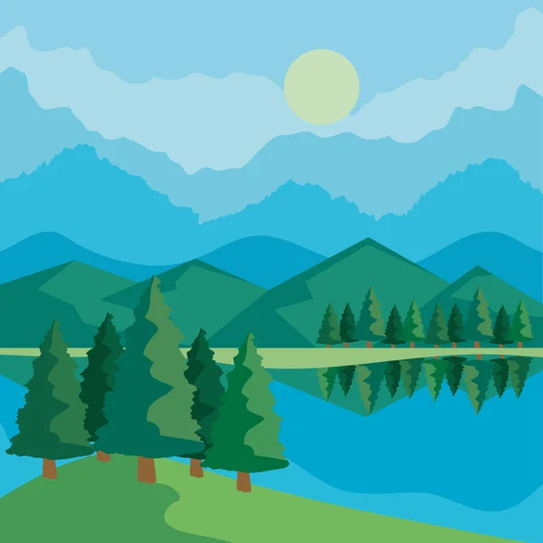 Paisaje con la naturaleza del lago — Vector de stock