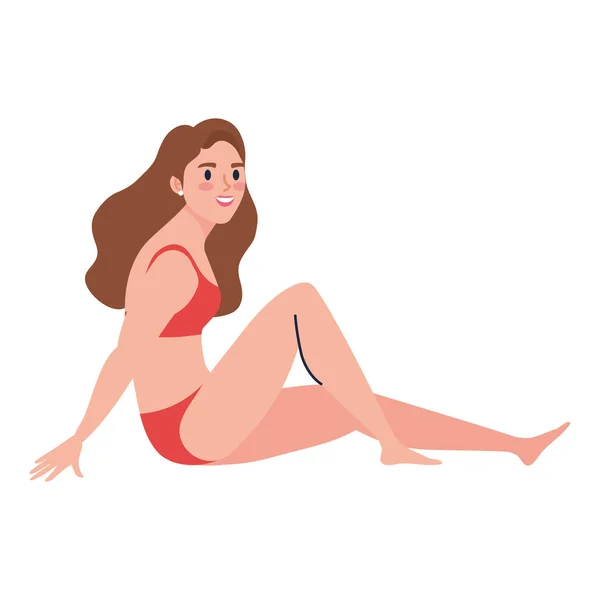 Mujer con traje de baño rojo — Vector de stock
