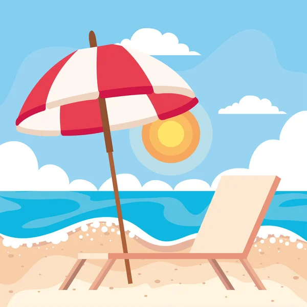 Cadeira de praia e guarda-chuva — Vetor de Stock