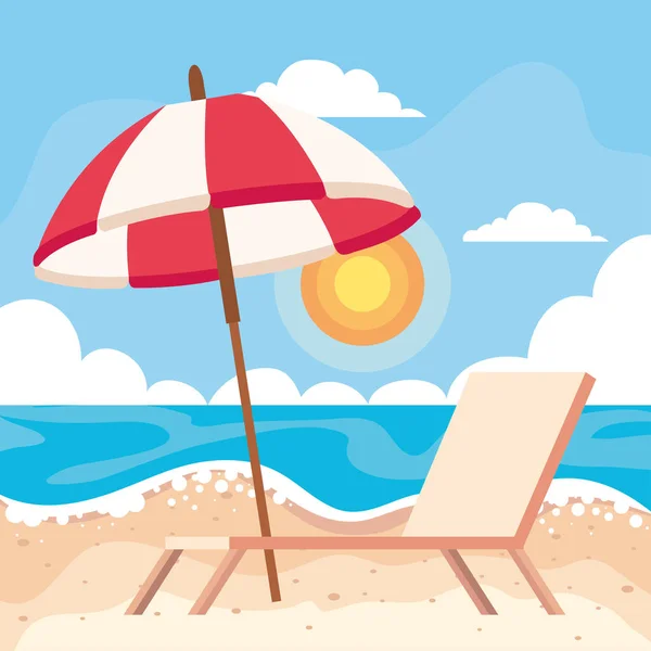 Silla de playa y paraguas — Vector de stock