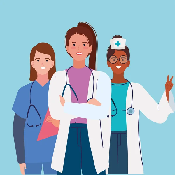 Tres personal médico femenino — Vector de stock