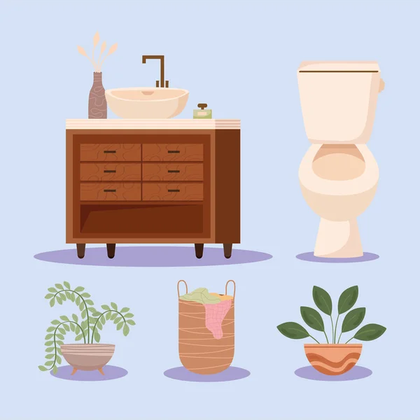 Интерьер ванной комнаты иконы — стоковый вектор