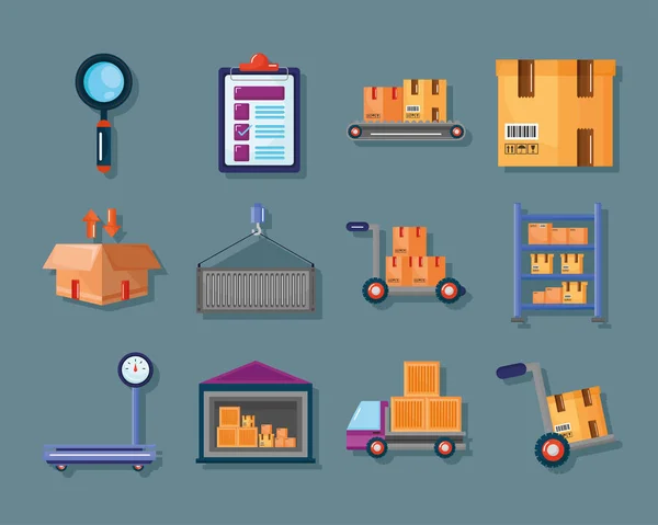Seize icônes de service d'entrepôt — Image vectorielle