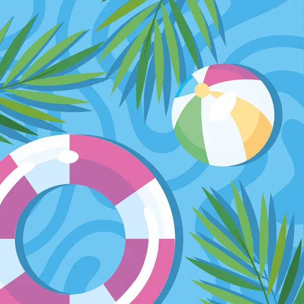 有浮子和气球的游泳池 — 图库矢量图片