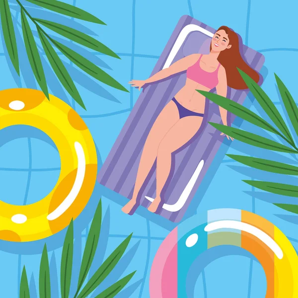 游泳池里的女人 — 图库矢量图片