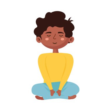 Afro çocuk yoga yapıyor.