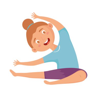 Gülümseyen kız yoga yapıyor.