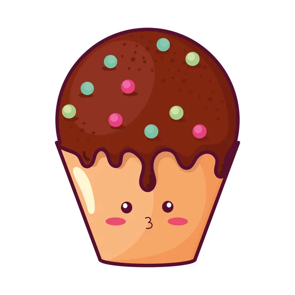 Cupcake de chocolate kawaii —  Vetores de Stock