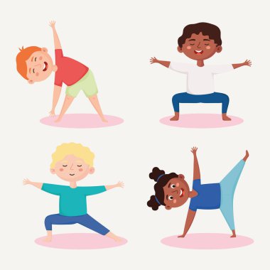 Dört çocuk meditasyon yapıyor.