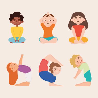 Altı çocuk meditasyon yapıyor.