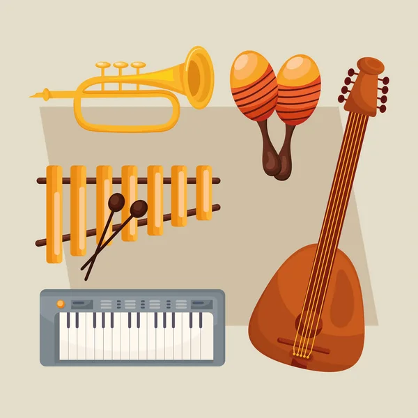 П'ять іконок музичних інструментів — стоковий вектор