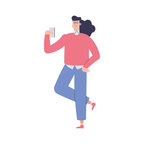 Frau mit Smartphone im Stehen — Stockvektor