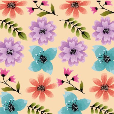 bahar çiçekleri ve yaprak desenleri