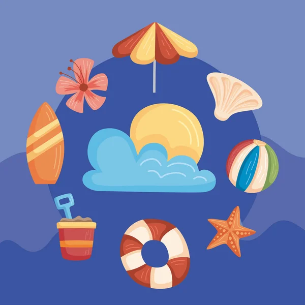 Wakacje na plaży zestaw ikon — Wektor stockowy
