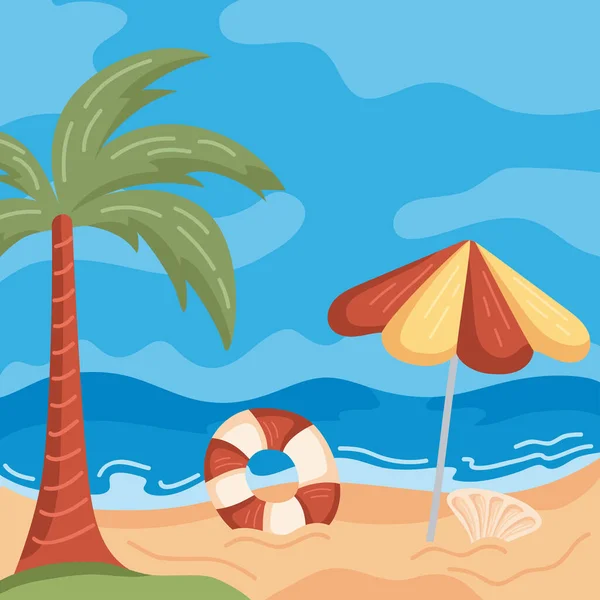 Parasol et plage de flotteurs — Image vectorielle