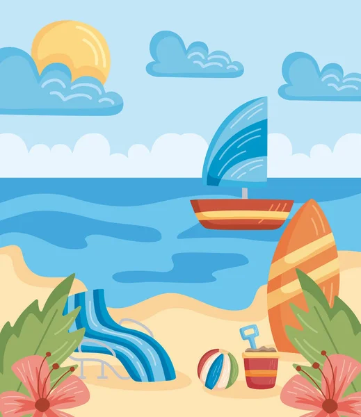 Beach and sailboat — Stock Vector