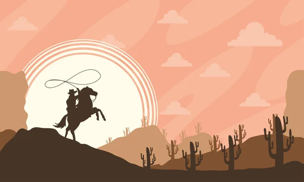 Vaquero en la escena del desierto — Archivo Imágenes Vectoriales