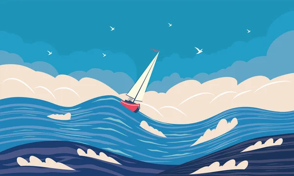 Zeilboot in de zee — Stockvector