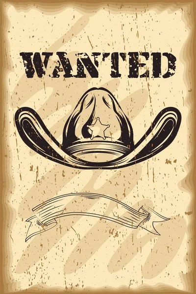 Wanted label with sheriff hat — Stock Vector