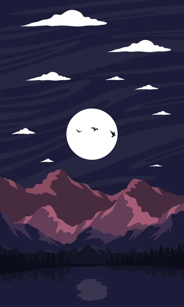 Lagunenlandschaft in der Mondnacht — Stockvektor