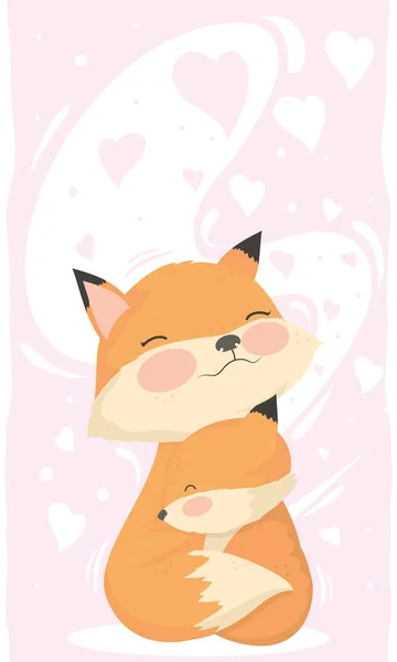 Fox mom with baby card — Stock Vector