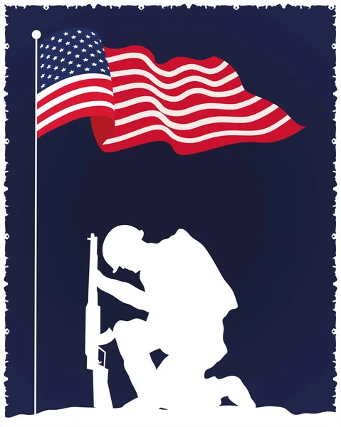 US-Flagge mit Soldat — Stockvektor