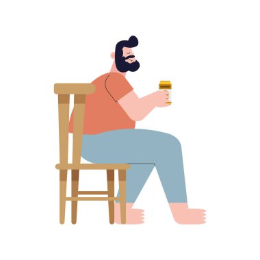 Sakallı adam soda içiyor.