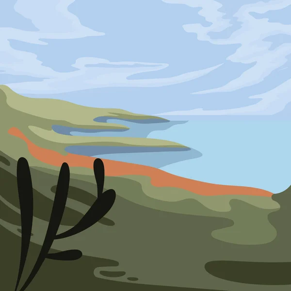 Montañas y paisaje oceánico — Vector de stock