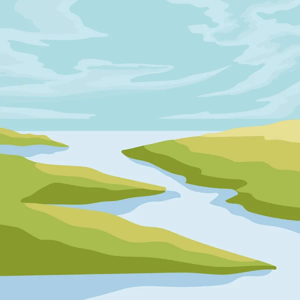 Campamento y paisaje fluvial — Vector de stock