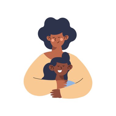 Afro anne kızı kucaklıyor.