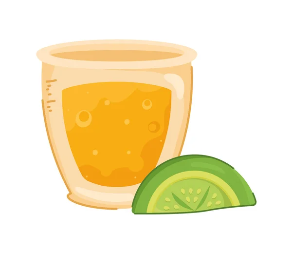 Taza de tequila con limón — Vector de stock