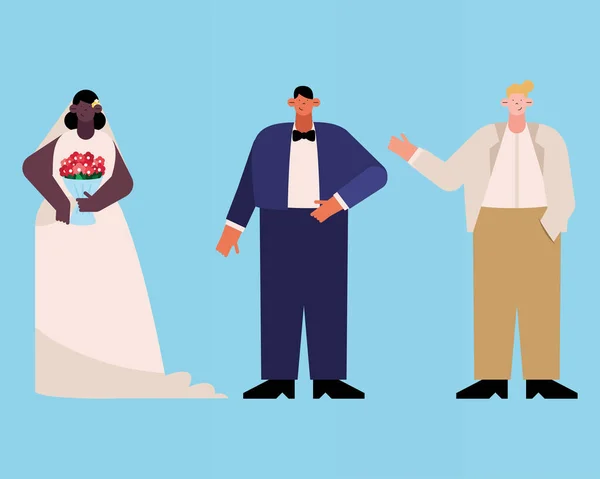 Three wedding interracial characters — ストックベクタ