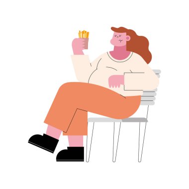 patates kızartması yiyen kadın